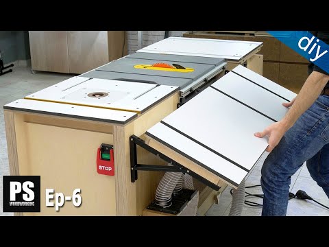 diy folding outfeed table for table saw mobile workbench ep 6