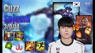 Cuzz Jungle Sejuani vs Qiyana lol KR solo rank Full Game 16.9 | 커즈 세주아니 vs 키아나