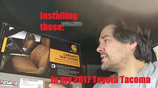 Installation of Carhartt Custom Seat Covers in the front seats of a 2017 Toyota Tacoma