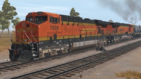 Trainz 3 BNSF #7695 pass by with BNSF #6733 CSX #7046 and some Black Tank cars