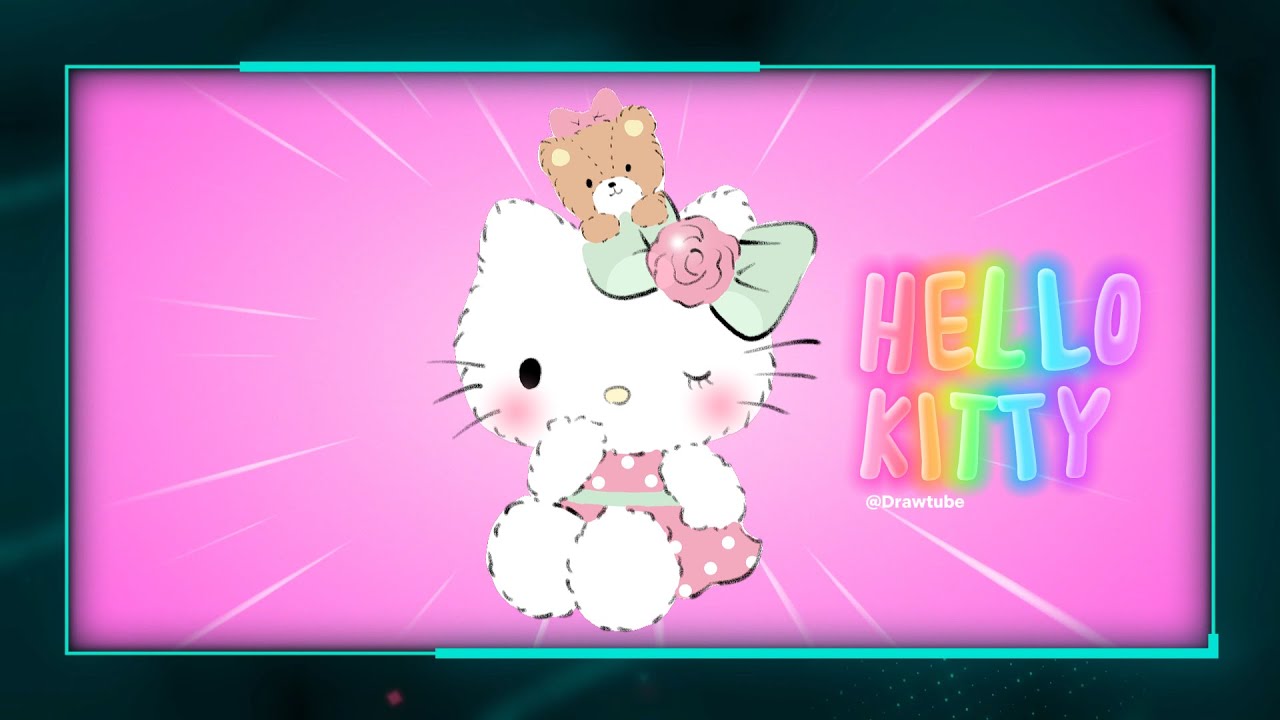 How to Draw Hello Kitty Teddy Bear Charcoal Neon Light drawing and coloring video @drawtube28 ...