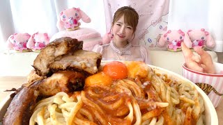 【大食い】角煮つけ麺あんかけ【もえあず】