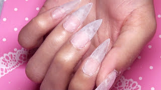 Matte Sheer Black Bling Cluster Stiletto Gel Nails