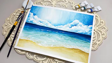 수채화 바다 풍경 그리기 해변 그리기 감성 배경 그리기 Watercolor Seascape Painting Tutorial For Beginner 