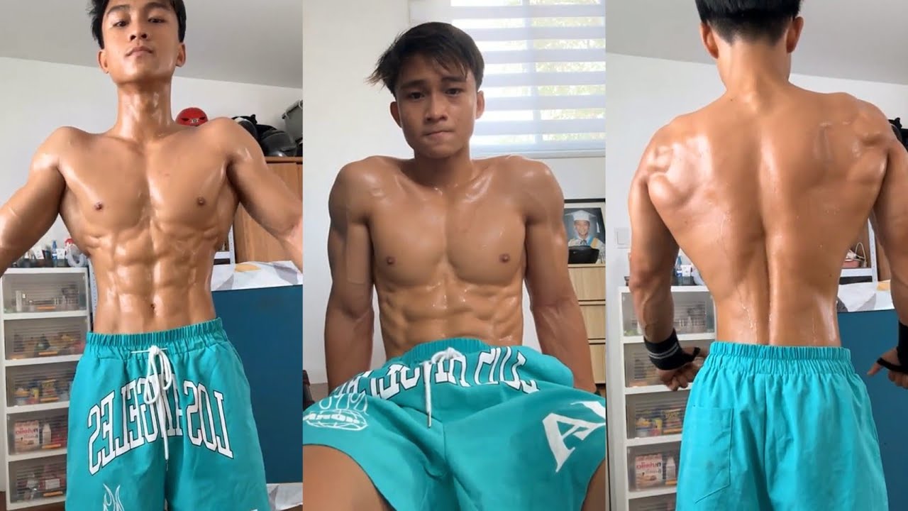 Justine is exercising and sweating.