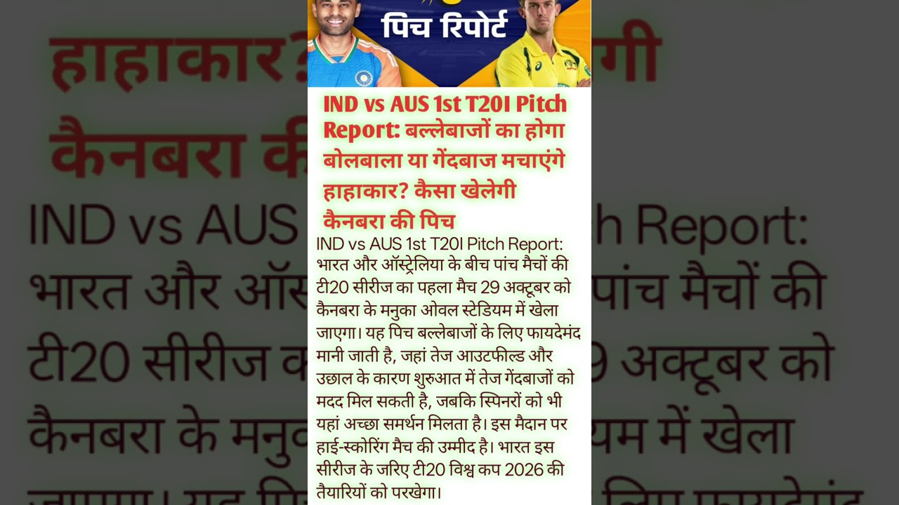 IND vs AUS 1st T20I Pitch Report | कैनबरा में बल्लेबाजों की चलेगी या गेंदबाजों की?🔥