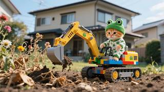 Ginger Kitten Drives LEGO Excavator to Help Mama Cat Replant a New Flower Garden 🐱💕🌼 screenshot 1