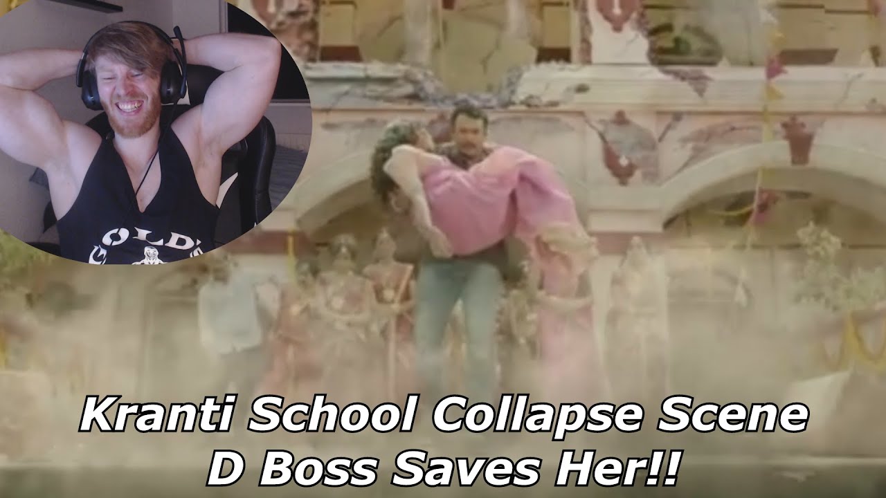 Darshan Thoogudeep School Collapse Scene Reaction By Foreigner - Kranti (2023) D boss Movie