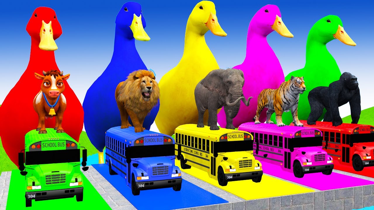 Long Slide With Cow Elephant Gorilla Hippopotamus 3d Animal Game Funny 3d Animals