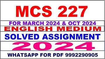 mcs 227 solved assignment 2024 | mcs 227 solved assignment in english 2023-24 | mcs 227 2024