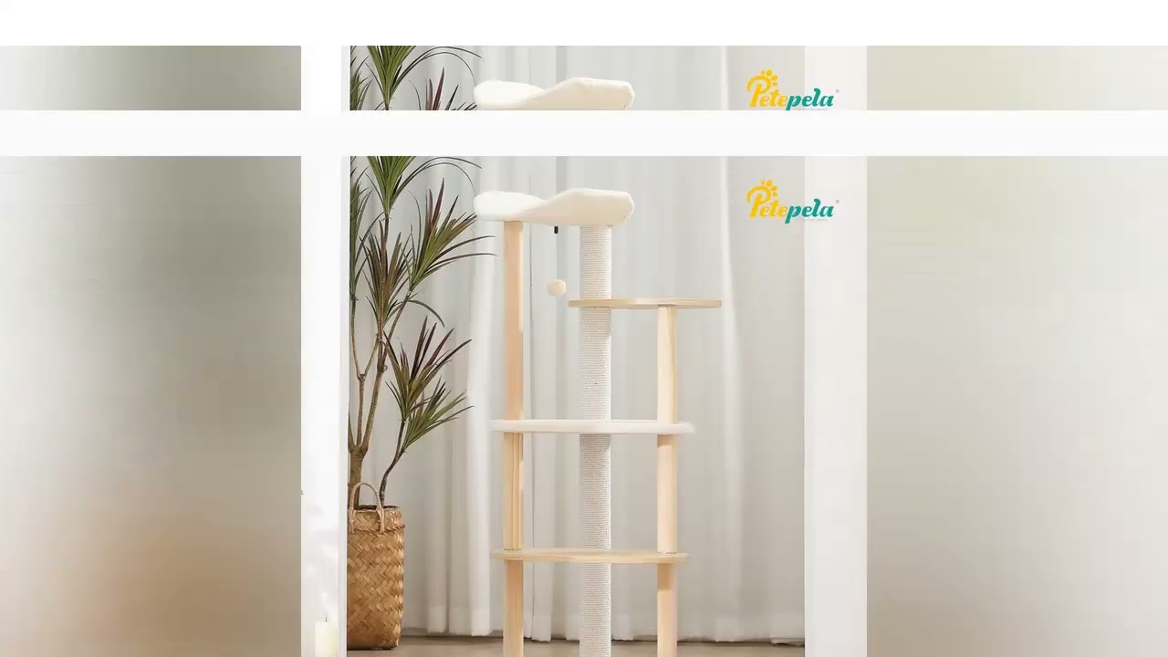 Modern Cat Tree Tower Furniture Wooden with Scratching Post Multi-level Jumping Platform with Condo