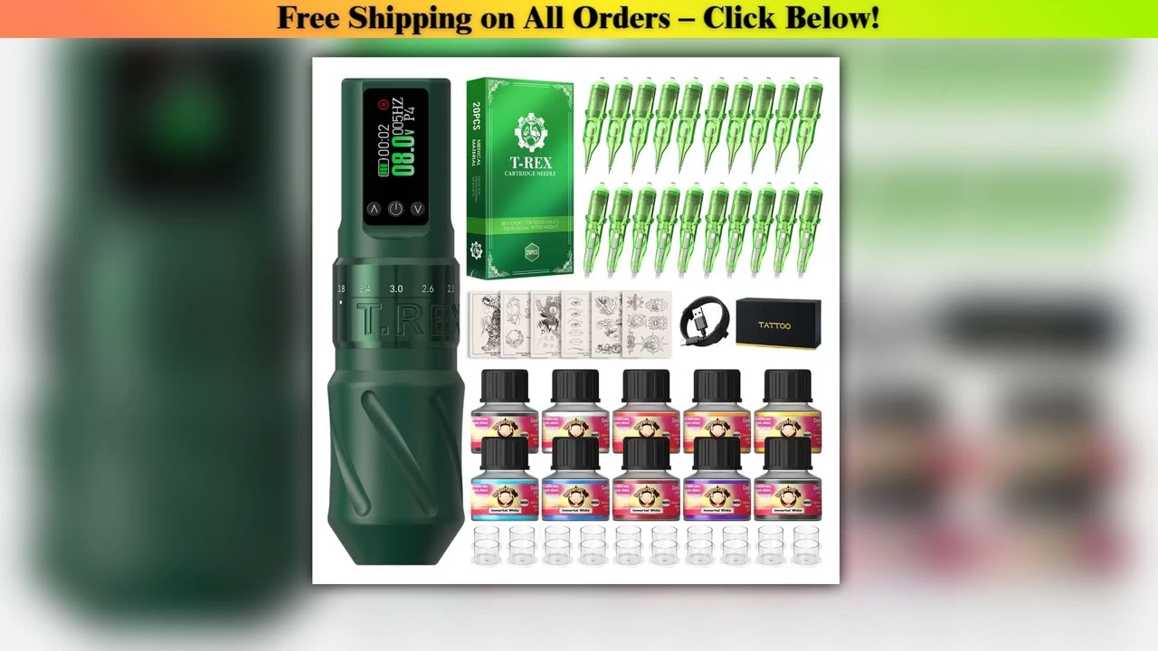 Tattoo Gun Kit T-Rex Tattoo Kit Complete Wireless Tattoo Machine 1600mAh Power Adjustable 7 Types