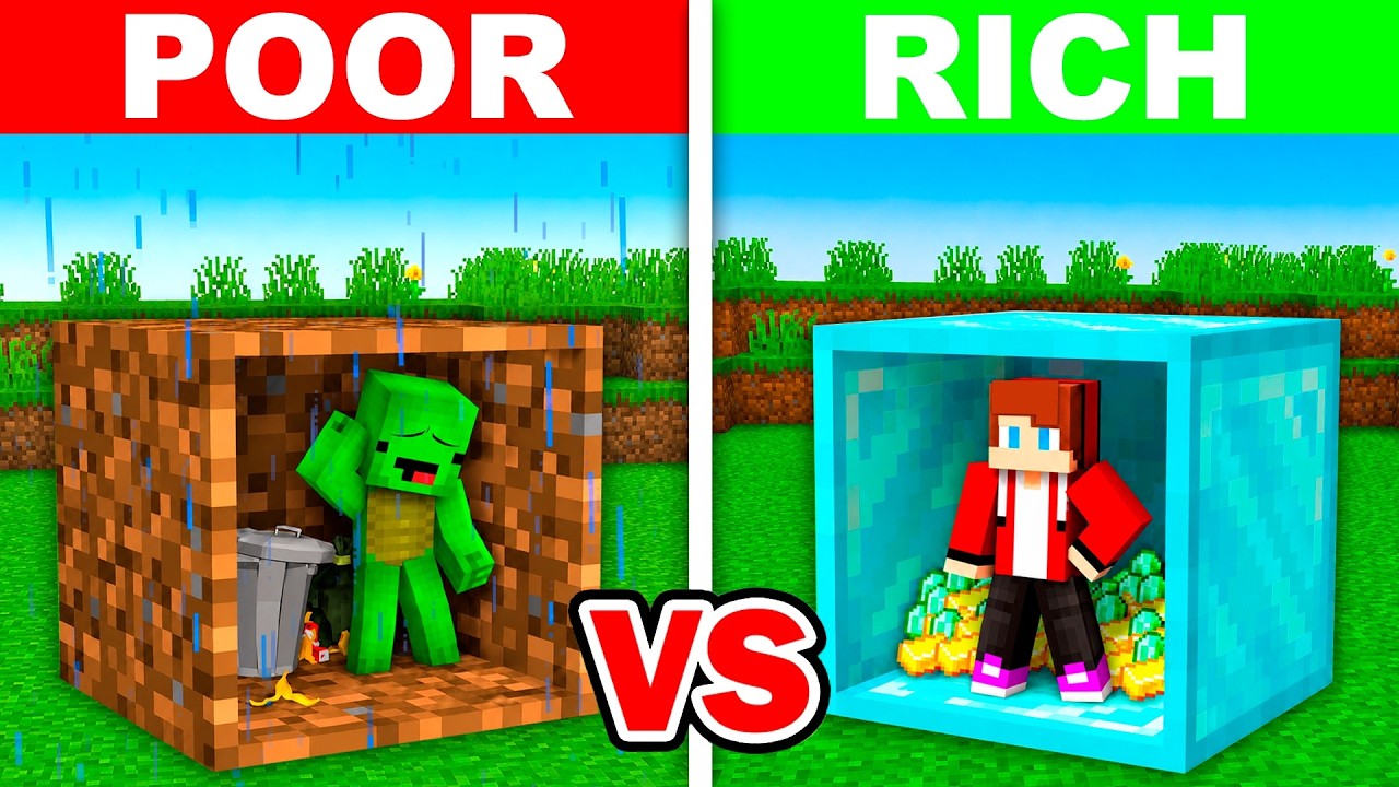 Mikey POOR vs JJ RICH HOUSE INSIDE A DIRT vs DIAMOND BLOCK Challenge in Minecraft
