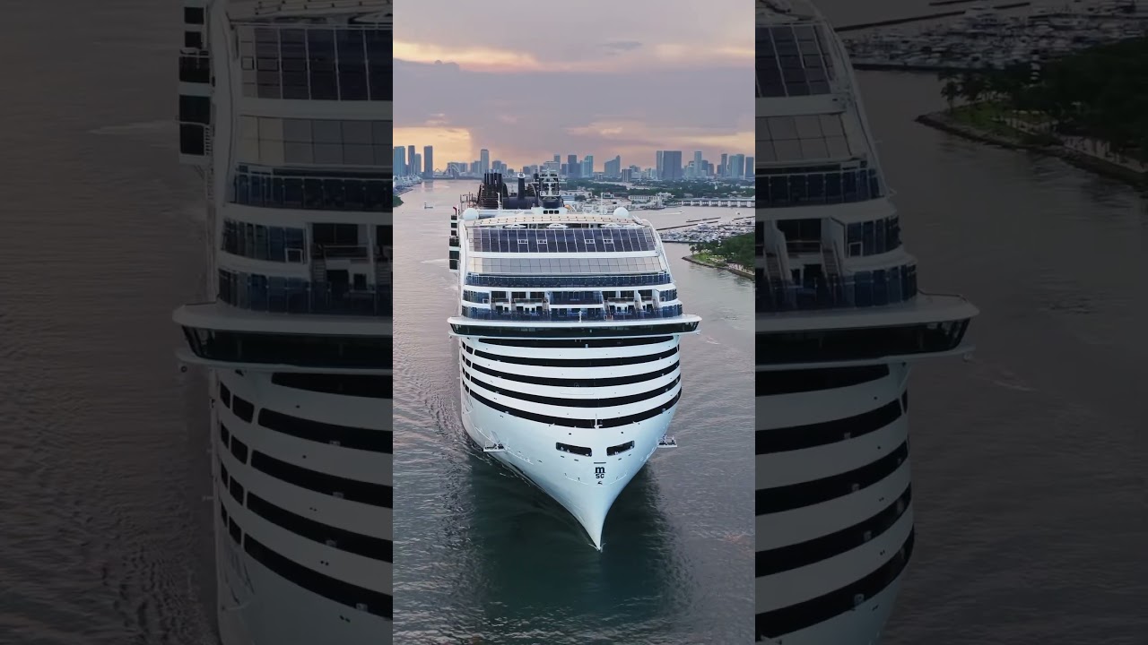 MSC World America looks stunning with the Miami skyline 🏙️✨🛳️ #mscworldamerica #cruisetravel