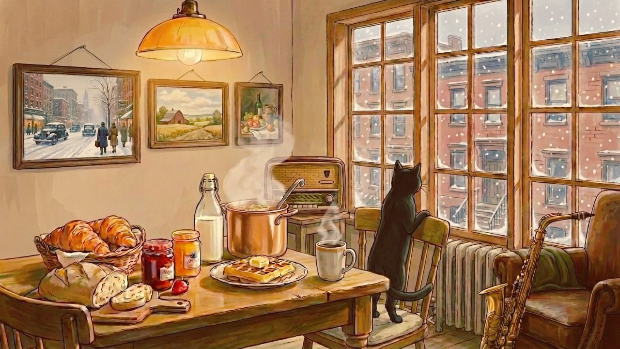 Cozy Winter Morning Jazz ☕ 3 Hours Snowy City Ambience for Relaxing, Study & Work