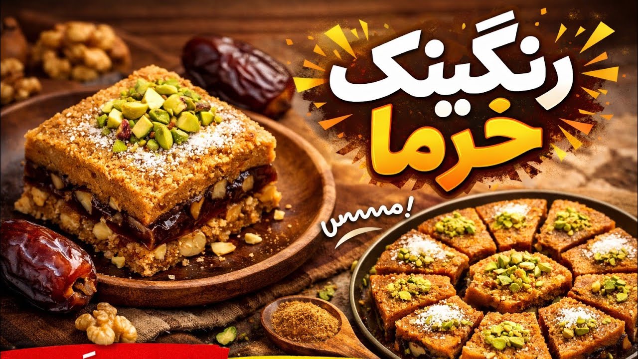 رنگینک خرما خوشمزه و مجلسی طرز تهیه آسان و مرحله‌به‌مرحله🧇
