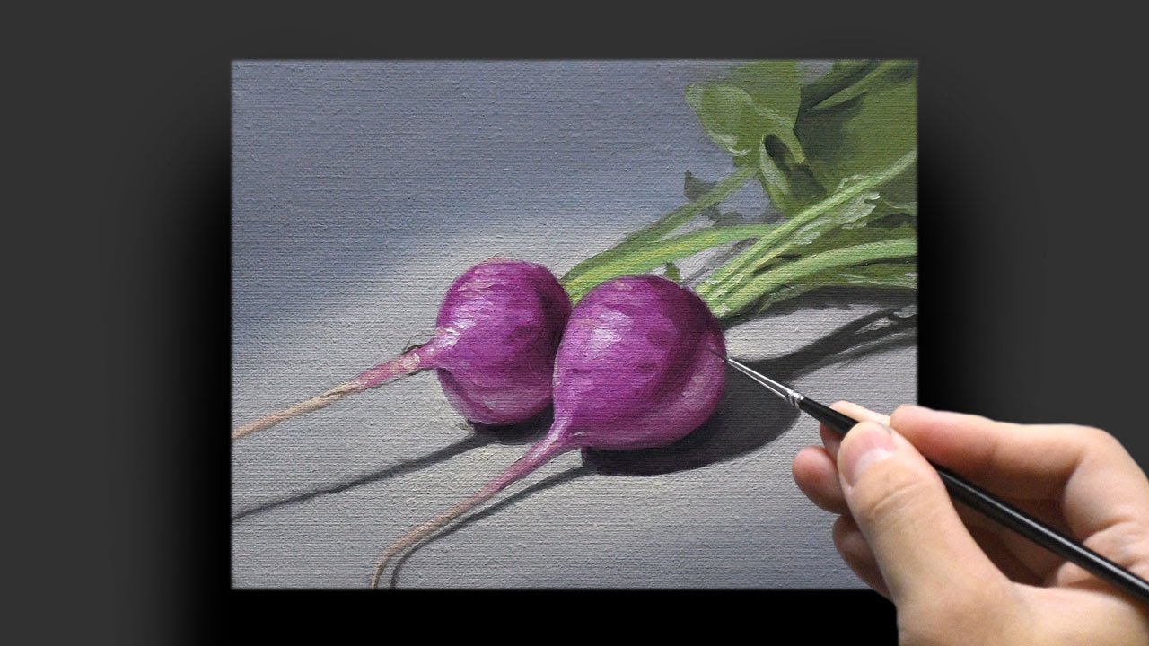 油絵] 1時間40分で描くリアルな紫ラディッシュのメイキング | 描き方