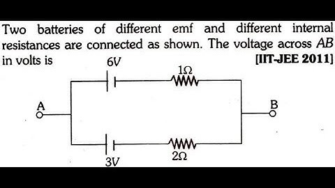Two batteries of different emf and different internal resistances are connected as shown