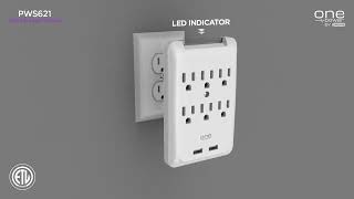 ONE POWER 6 Outlet/2 USB Surge Protection Wall Tap (PWS621)
