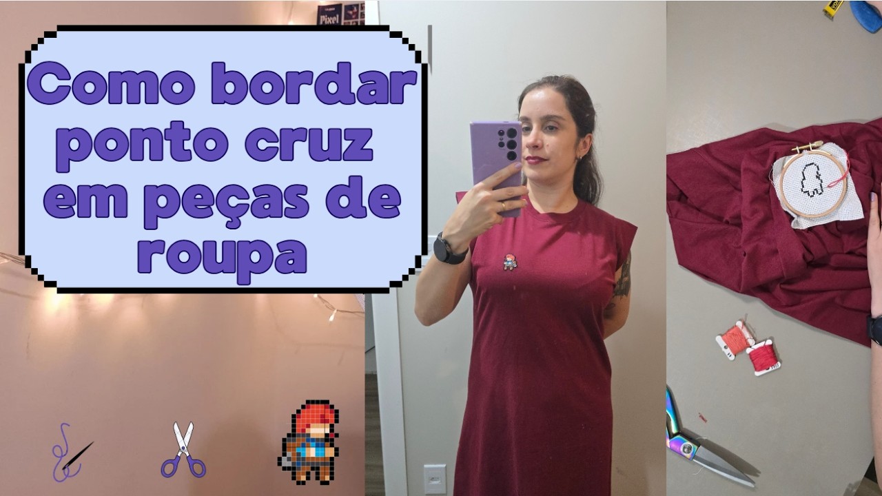 Como bordar ponto cruz em peças de roupa #pontocruz #crossstitch #customizaçaoderoupas #bordado