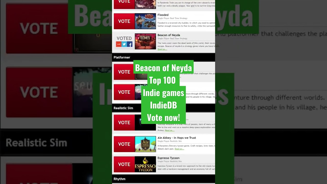 Beacon Of Neyda on the Top 100 indie games 2022 IndieDB