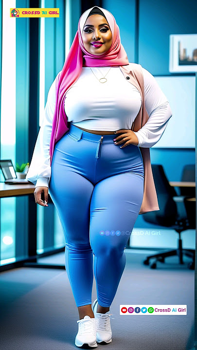 Muslim Girl in Denim Leggings and T-Shirt with Hijab | AI Model Lookbook #denim #leggings #tshirt