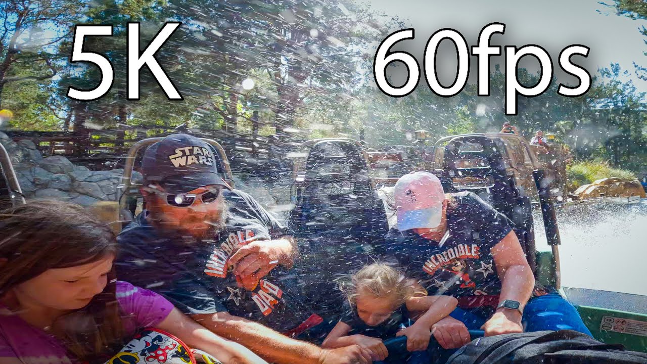 Поездка на аттракционе Grizzly River Run от первого лица 5 км при 60 кадрах в секунду от Disney C...