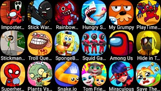 Stickman School,Imposter In Doors,StickWar Legacy,Plants Vs Zombies 2,Tom Friends,Hungry Shark,Snake