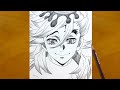 Anime Sketch How To Draw Douma Upper Moon 2 From Demon Slayer Step By Step Drawing Process 