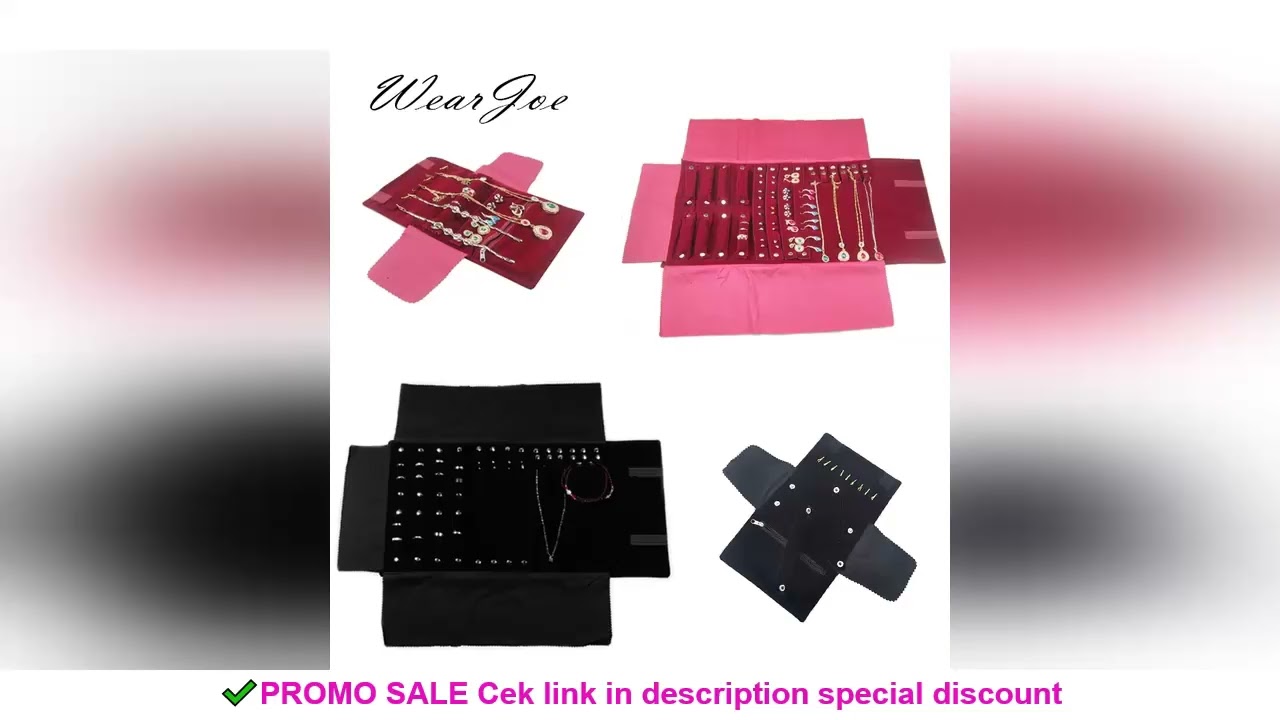 Elegant Velvet Jewelry Organizer Roll Travel Zipper Bag Carrying Case For Multiple Necklace Ring Ear