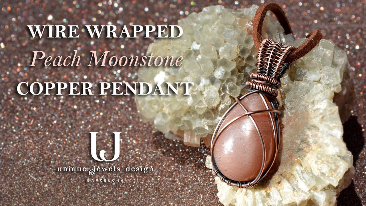 Peach Moonstone Copper Pendant, DIY wire-wrapping, wire-weaving techniques, Unique Jewels Design