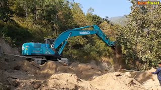 Mountain Road Construction: Kobelco 220 Excavator Working