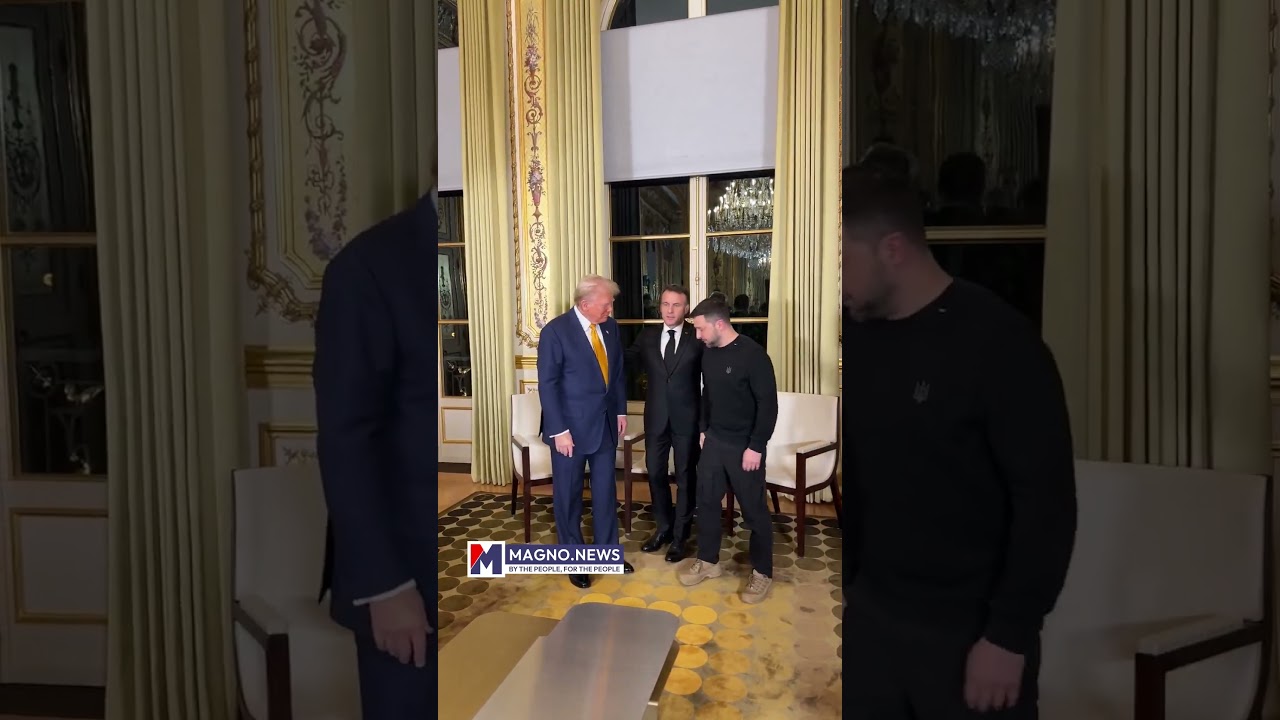 Donald Trump with Emmanuel Macron and Volodymyr Zelenskyy at Élysée Palace in Paris, France