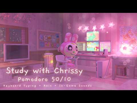 ⏰️Pomodoro 50/10 • Study with Chrissy 🐰 Keyboard Typing + In-game ambience | No Music during study