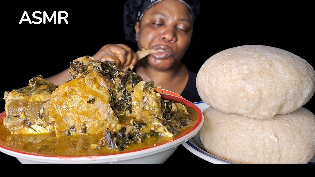 African food mukbang bitter leaf soup and oatmeal fufu Nigeria food mukbang 