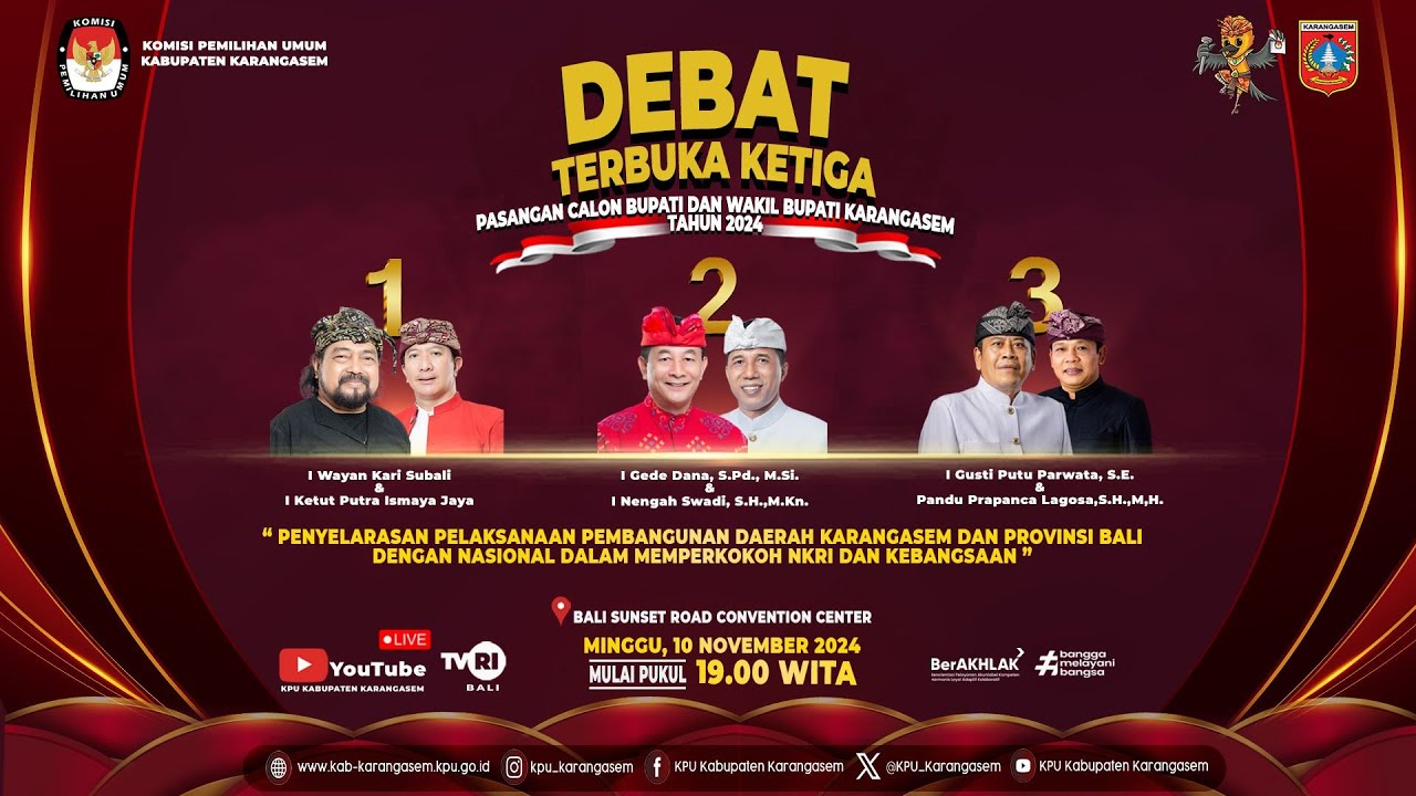 DEBAT TERBUKA KETIGA PASANGAN CALON BUPATI DAN WAKIL BUPATI KARANGASEM TAHUN 2024