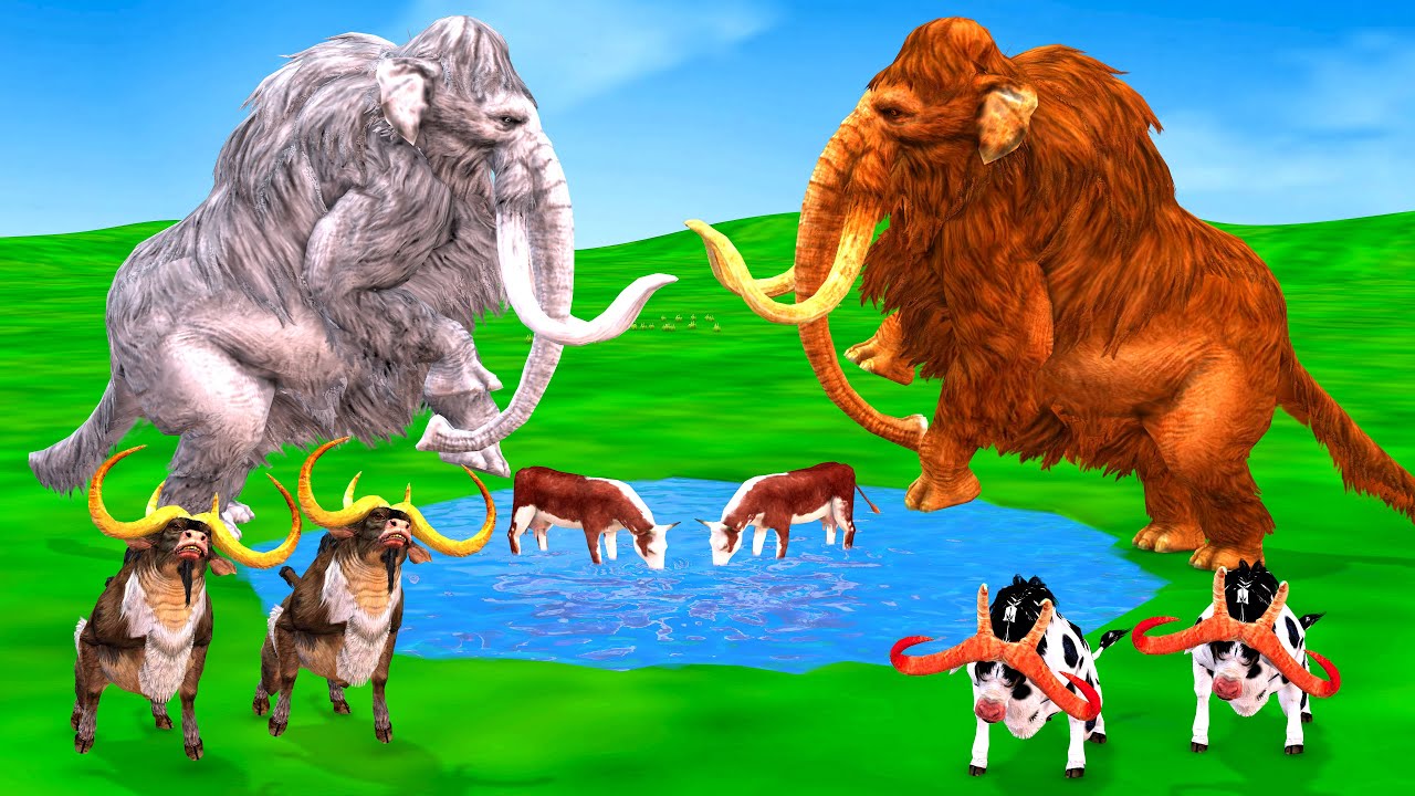 Woolly Mammoth vs Vs White Zombie Mammoth Saved By Cartoon Cow Animal Revolt Epic Battle Simulator