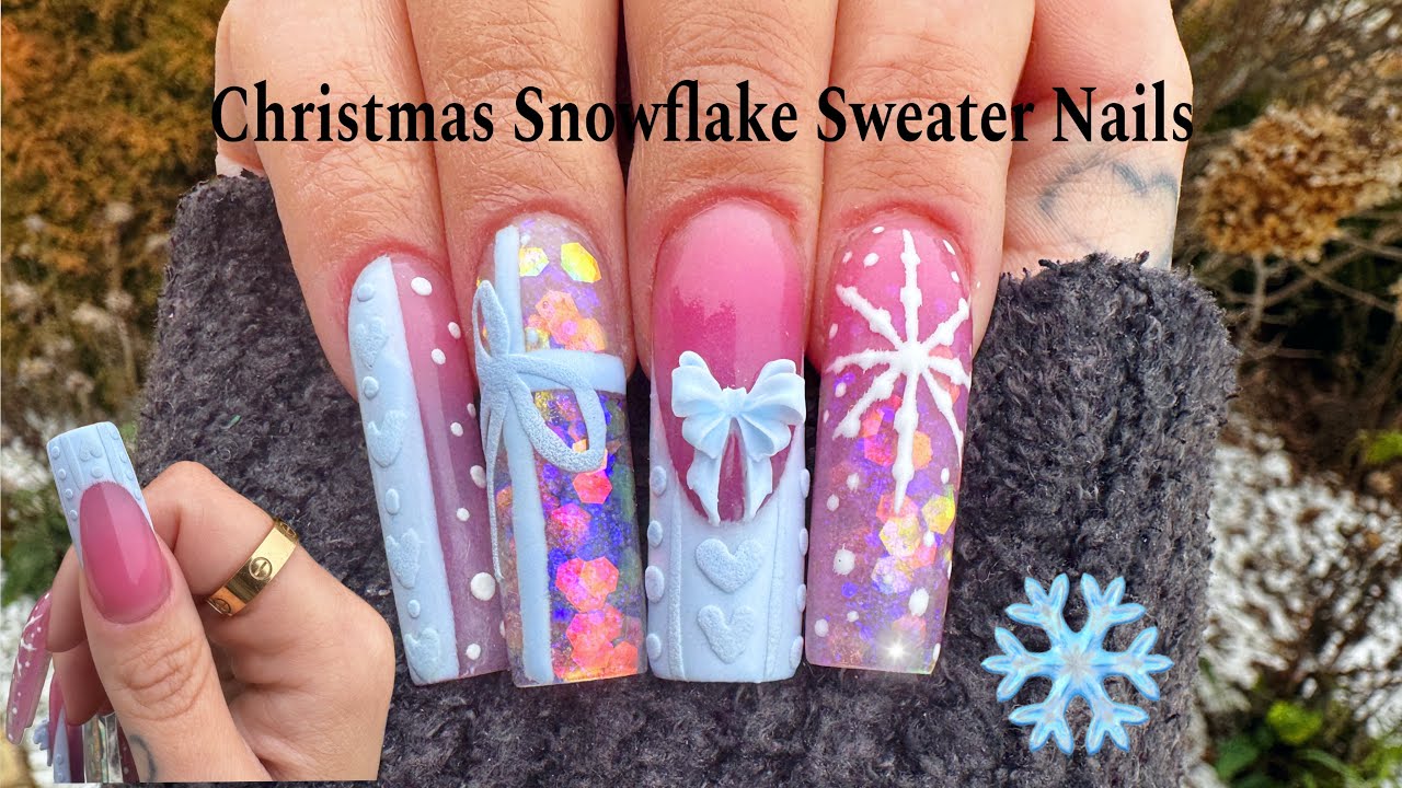 Acrylic Icy Blue Christmas Sweater Nails ❄️☃️| NotPolish | Zulay’s Nails