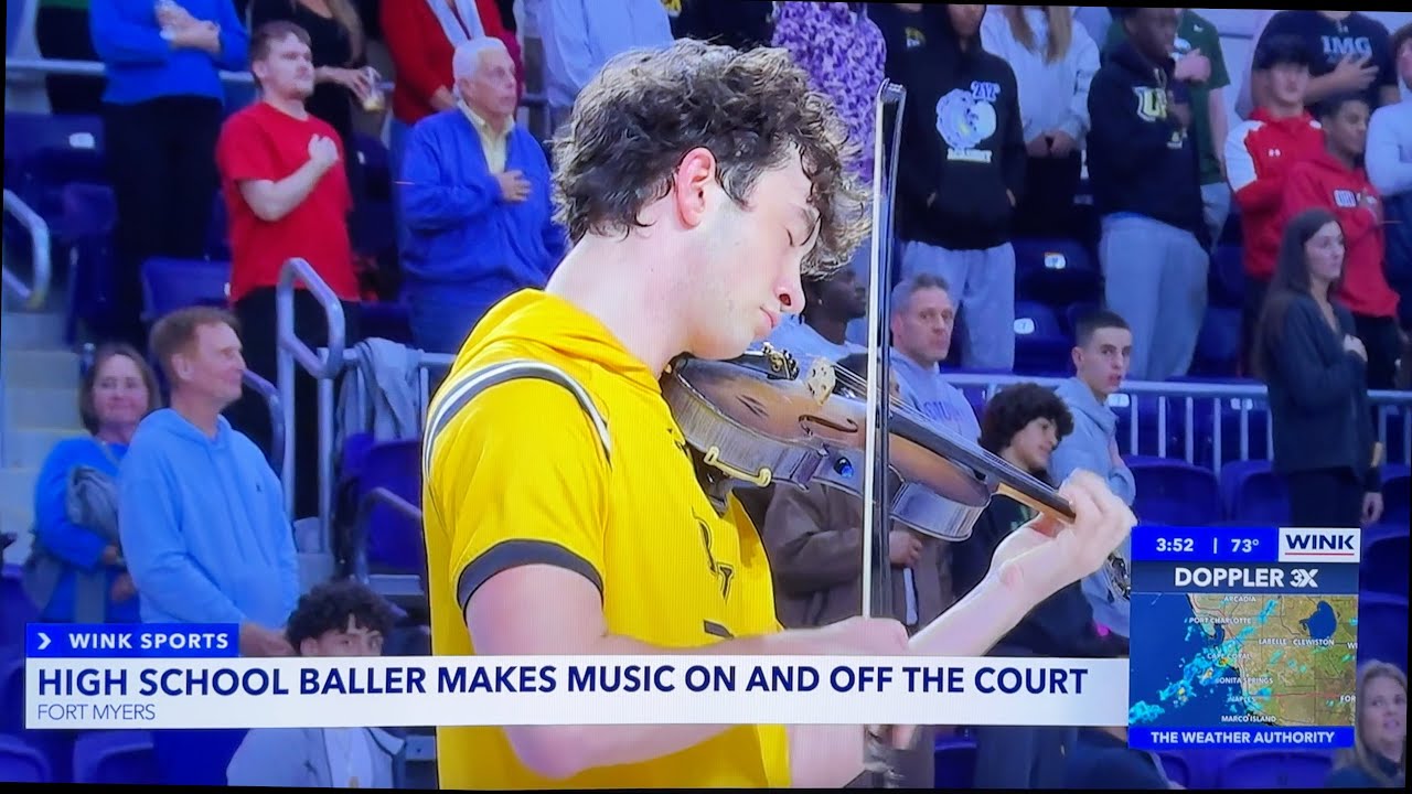 WINK TV Basketball player plays The National Anthem on the violin