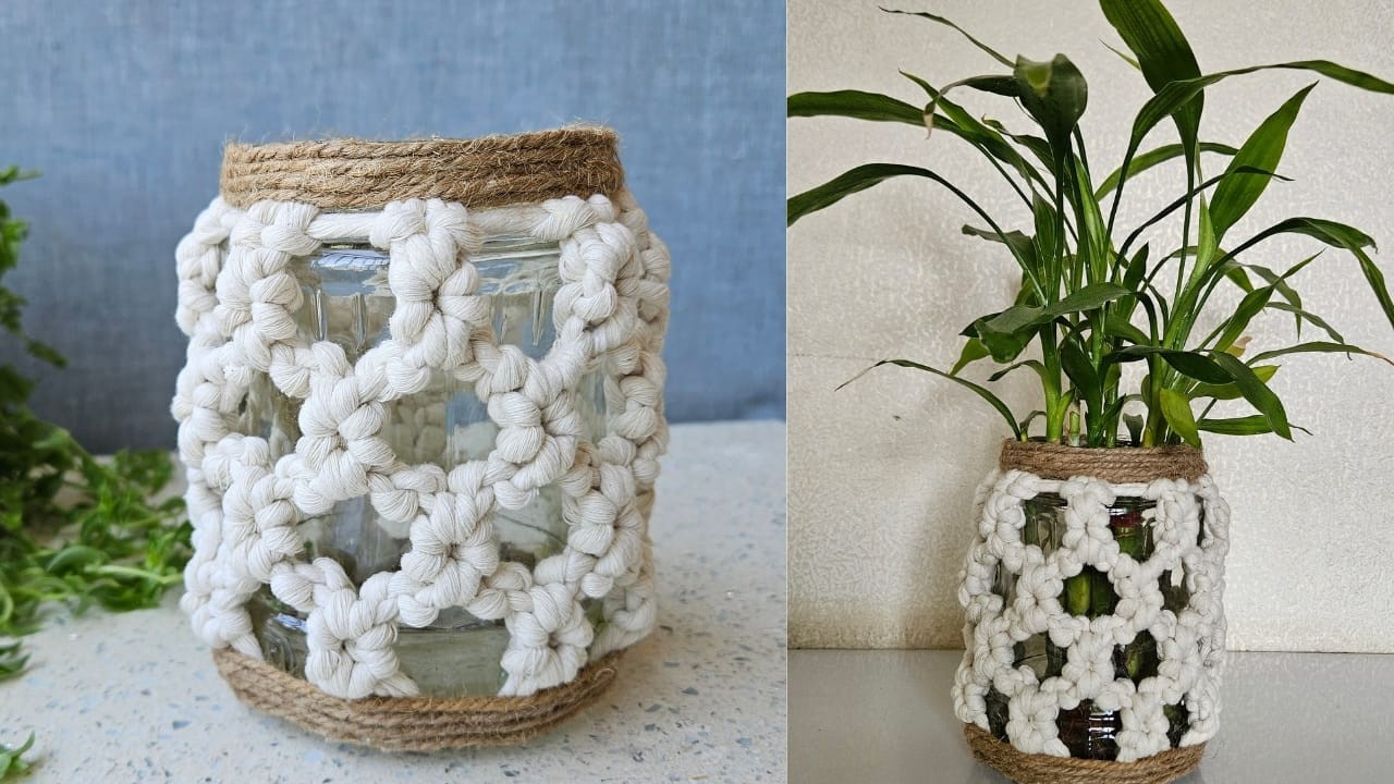 Простая в изготовлении банка в технике макраме | Пошаговая инструкция | Сделай сам