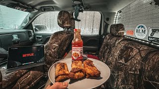 Cozy Night In Snow+Rain Storm | Solo Truck Camping