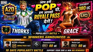 THORKS 🆚 GRACE Popularity Battle 😱 | A20 Royale Pass Giveaway 🎁 | 380 UC Giveaway Winners Announce screenshot 5