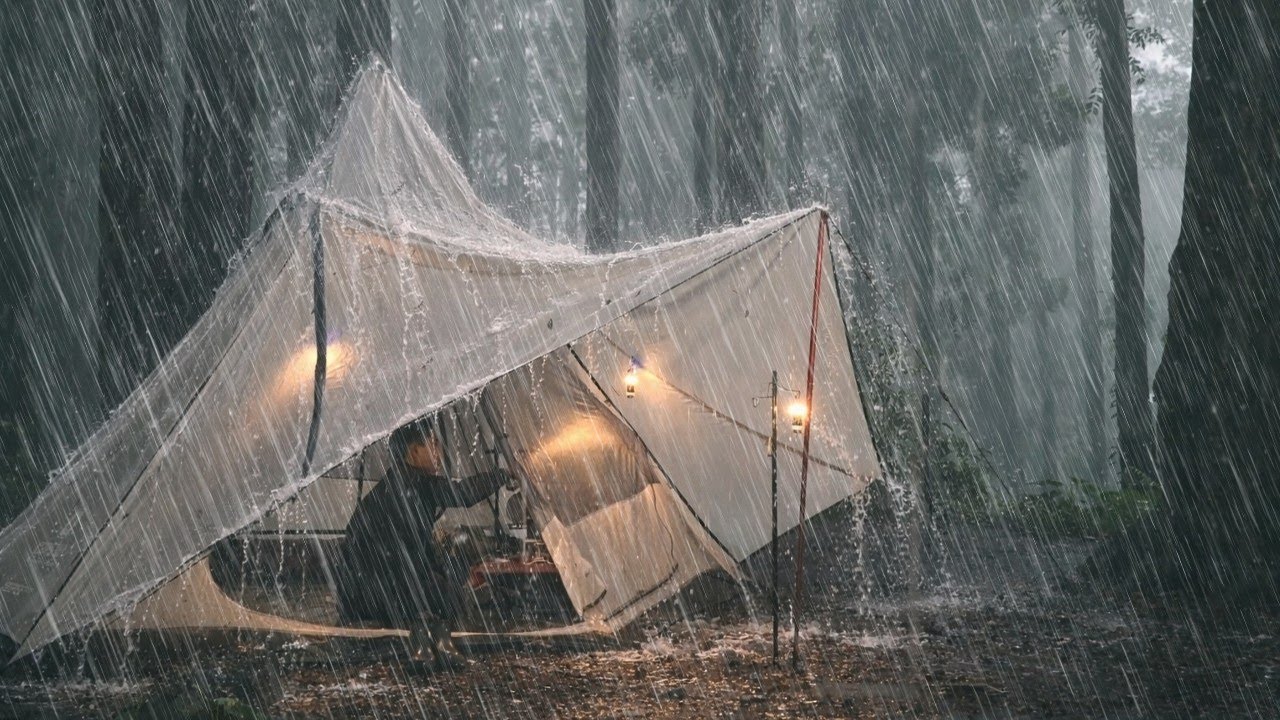 A SCARY HEAVY RAIN IN FOREST‼️CAMPING IN THE HEAVY RAIN and THUNDERSTORM ⛈️ RELAXING RAIN FOR SLEEP