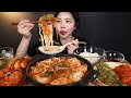 SUB)뜨끈칼칼 만두전골 먹방🥟🔥칼국수까지 리얼사운드(ft.부추전&김치전) Mandu-jeongol Mukbang Asmr