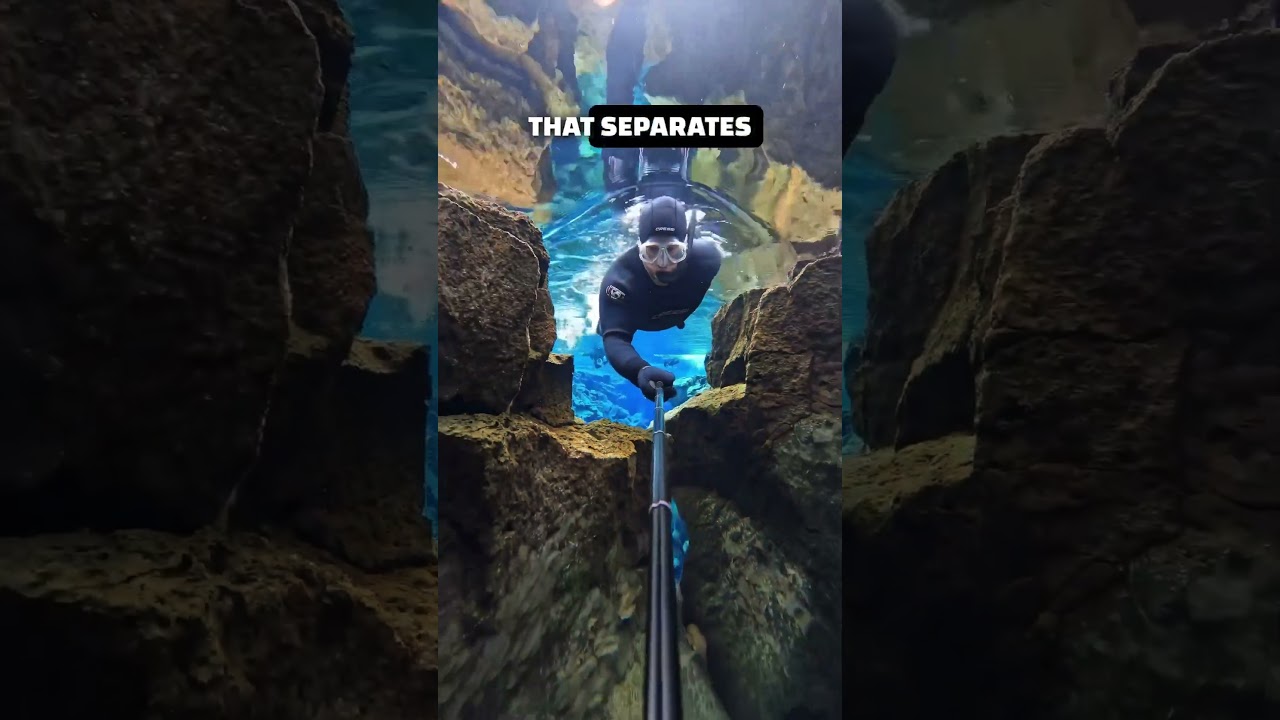 Free diving between two continents. Silfra fissure Iceland 