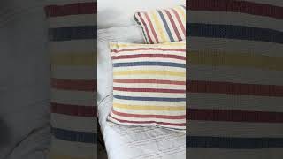 Deck chair stripe soft cotton cushion, with vibrant stripes on a cream coloured cushion 40cm x 40cm screenshot 5