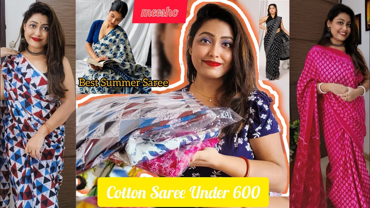 Meesho Cotton Saree haul All Sarees under Rs. 600/only Saree Haul pranamitarbvlogs YouTube