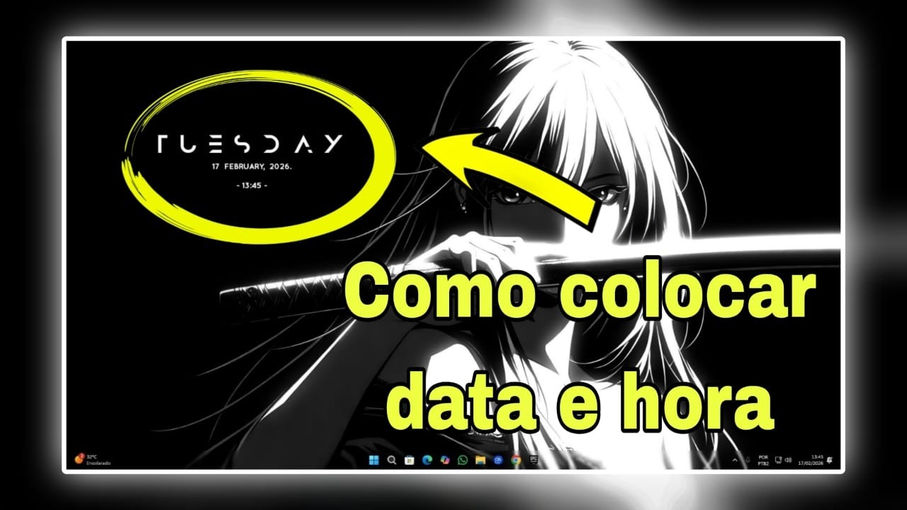 tutorial de como colocar data e hora na area de trabalho - YouTube