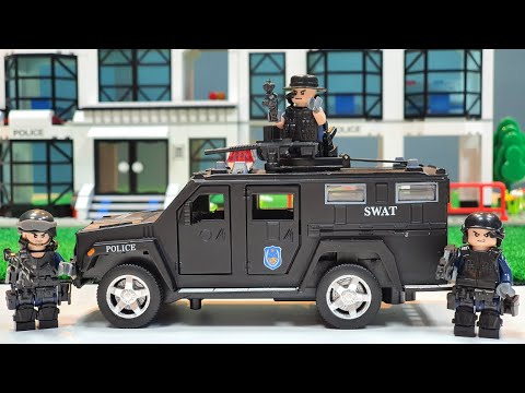 Polis arabası kovalamak ve swat ekibi lego durdurmak hareket animasyonu