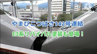 福島駅 やまびこつばさ142号連結 E3系リバイバル塗装も登場！